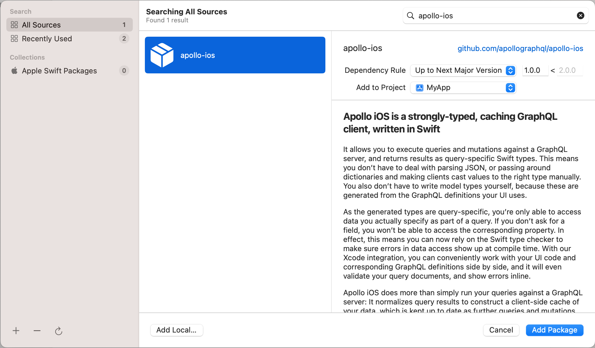 Pasting the Apollo iOS GitHub URL