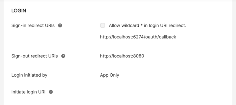The LOGIN section of the MCP Inspector app integration in Okta with the MCP Inspector redirect URI