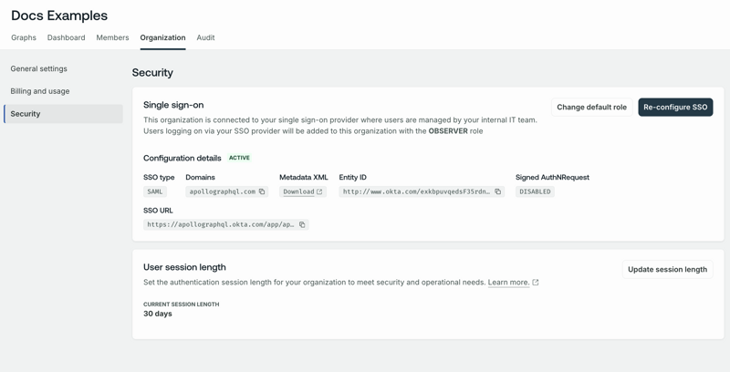 GraphOS Studio organization security settings