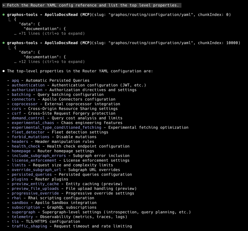 Screenshot showing the result of an Apollo docs read tool