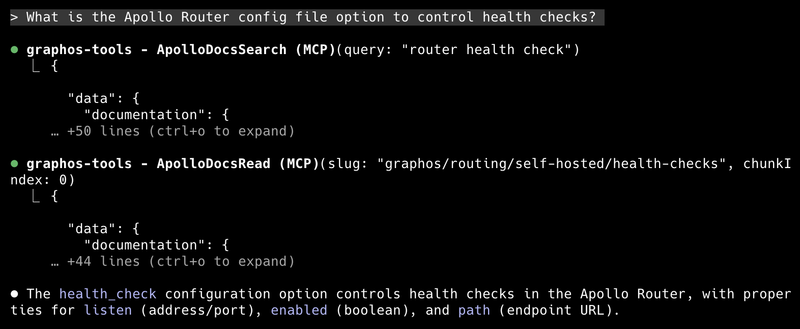Screenshot showing the result of an Apollo docs tool request