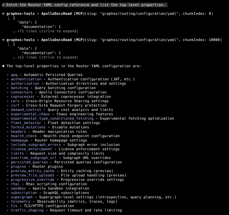 Screenshot showing the result of an Apollo docs read tool