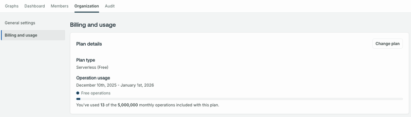 Change plan button on the Billing and Usage page GraphOS Studio