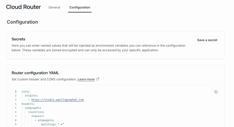 The Cloud Router page in GraphOS Studio