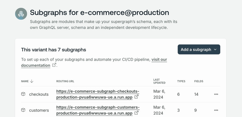 The 'Add a subgraph' button in the subgraphs page in GraphOS Studio