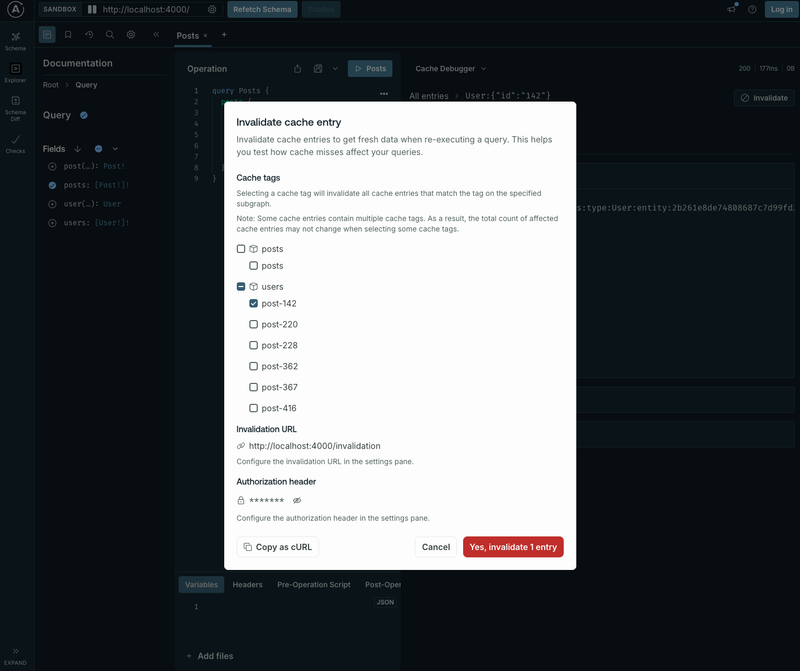 Response cache debugger invalidation in GraphOS Studio