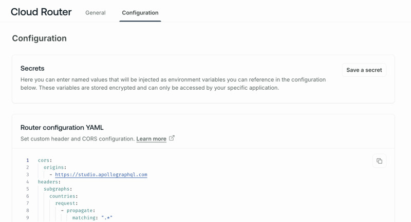 The Cloud Router page in GraphOS Studio