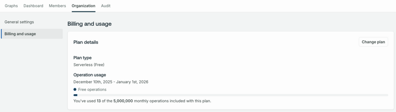 Change plan button on the Billing and Usage page GraphOS Studio