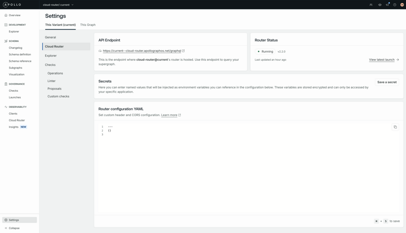 Cloud Router configuration in GraphOS Studio
