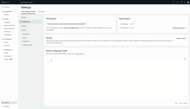 Cloud Router configuration in GraphOS Studio