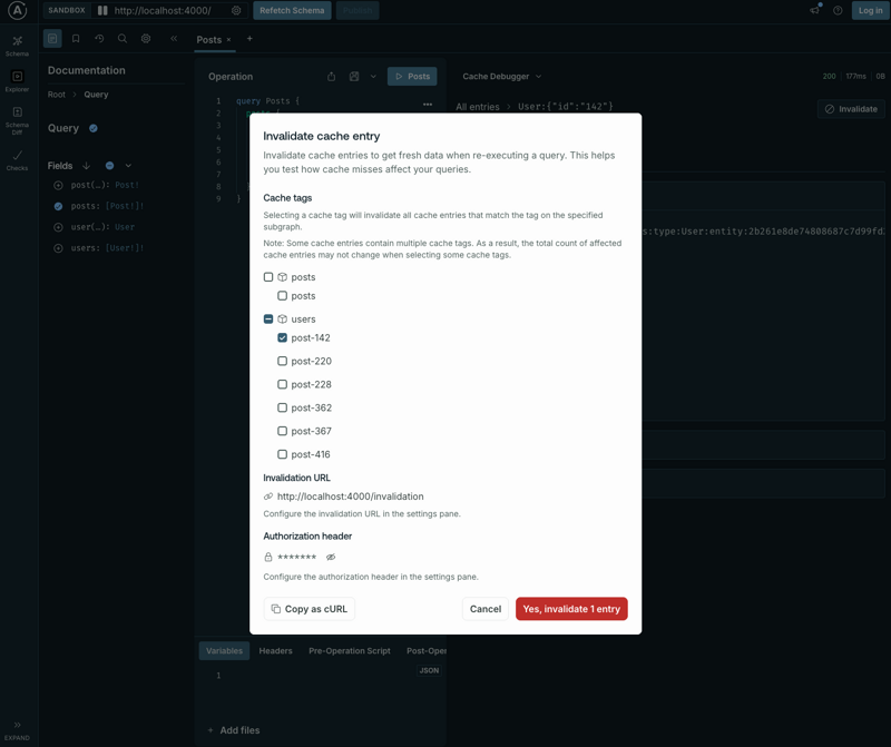 Response cache debugger invalidation in GraphOS Studio