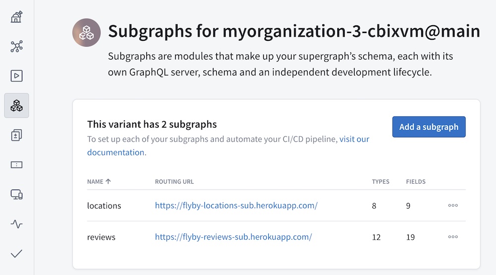 List of subgraphs for a cloud supergraph in Studio