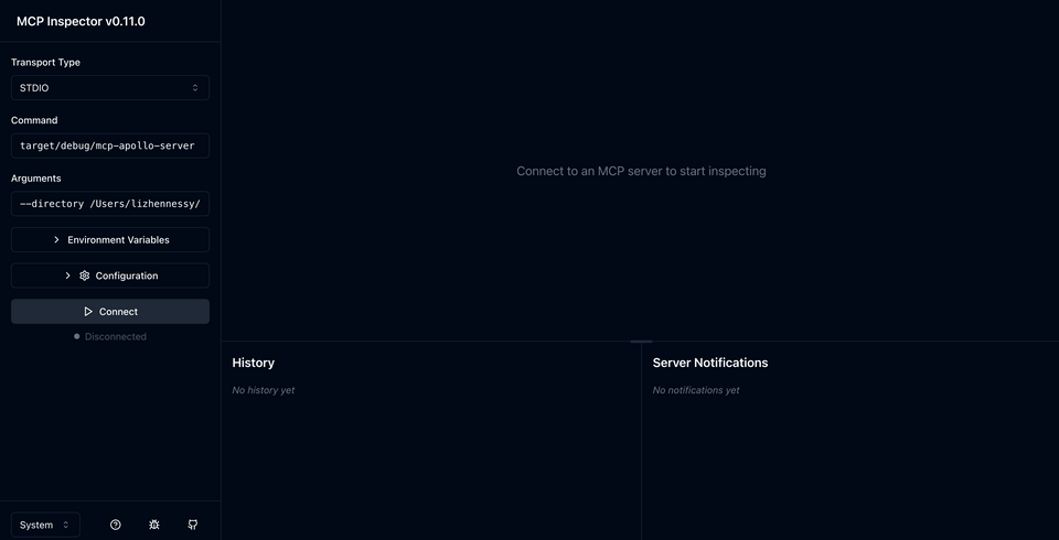 A screenshot of the MCP Inspector