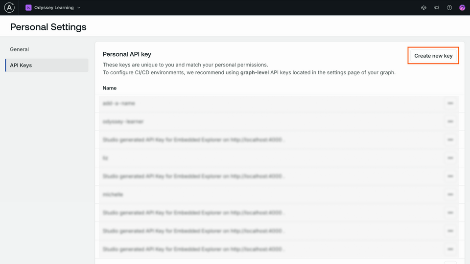 Create personal API key for rover config auth
