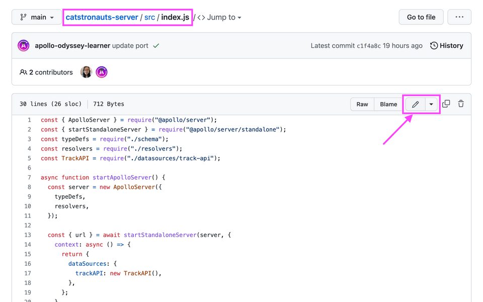 In the GitHub UI, click the pencil icon to edit the file