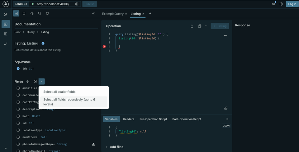The Operation panel updated to show the recursive field selection option in the fields dropdown