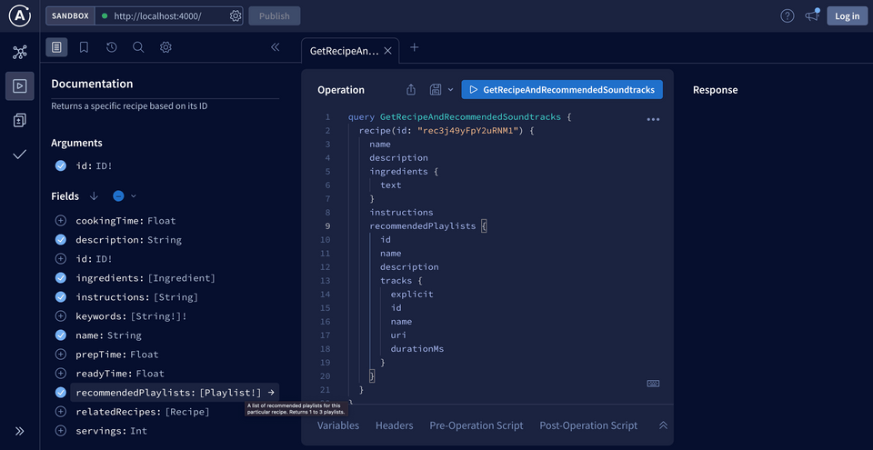 Sandbox with our dream query syntax written into the Operation panel
