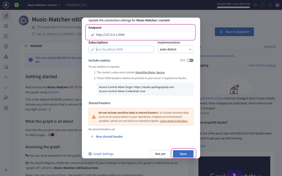 Studio - Connection Settings