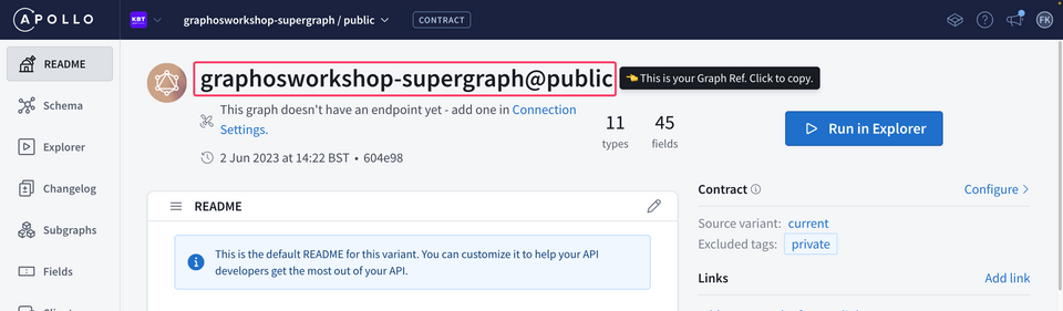 Explorer showing the newly created Contract