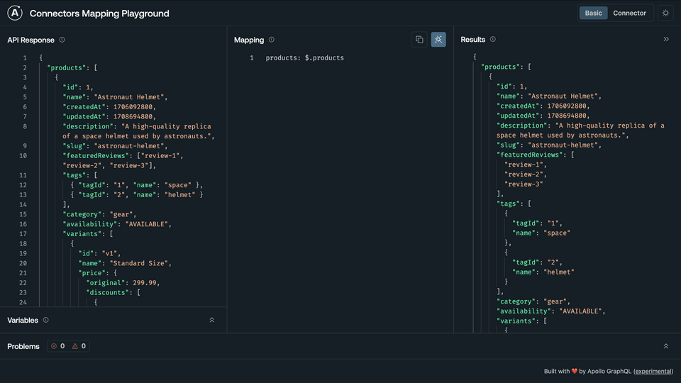 The Mapping updated to return the products array only, now with a key