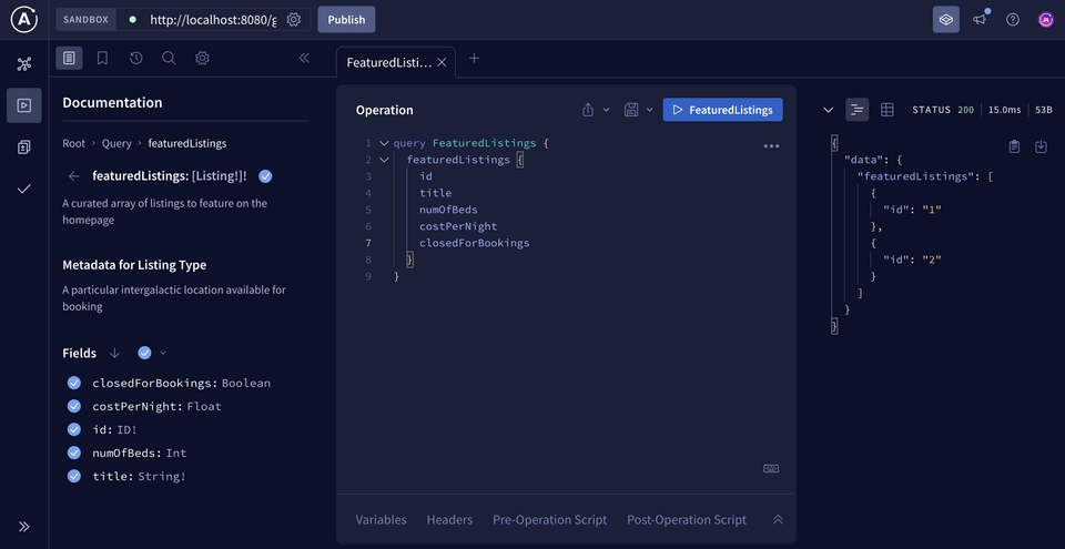 The Apollo Sandbox Explorer, connected to the running DGS server endpoint