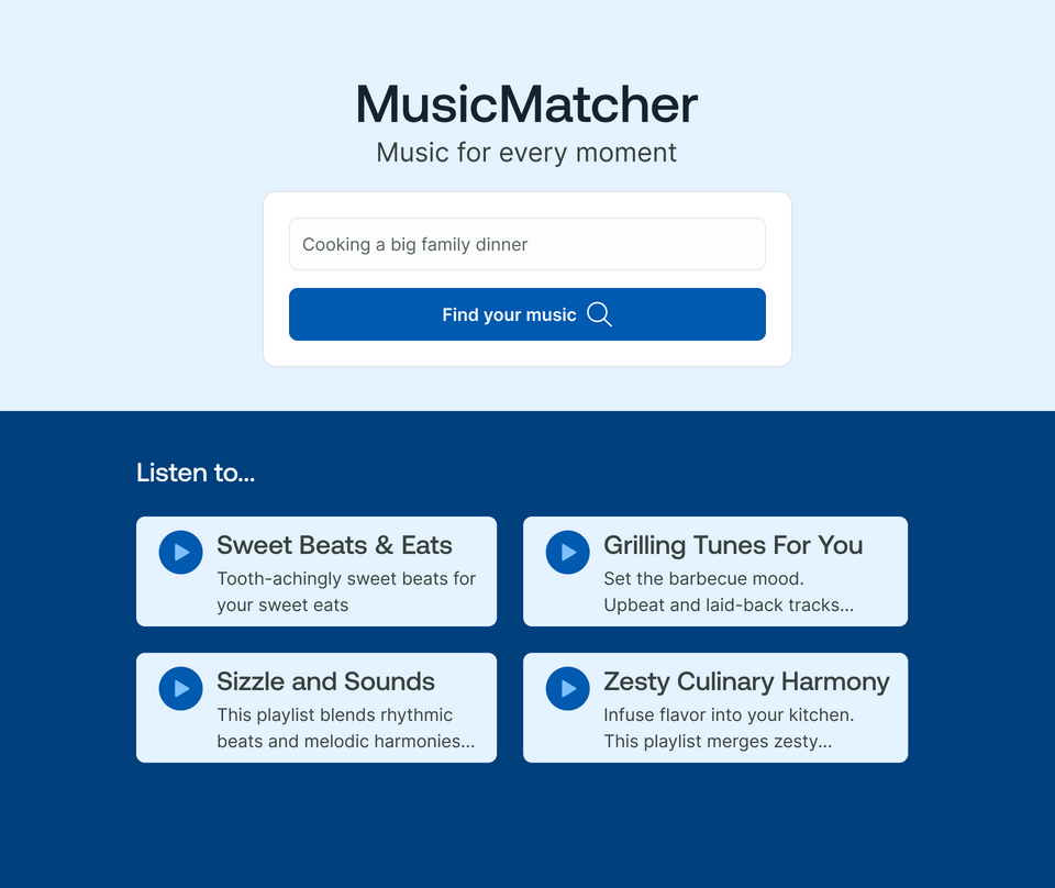 Mockup of MusicMatcher