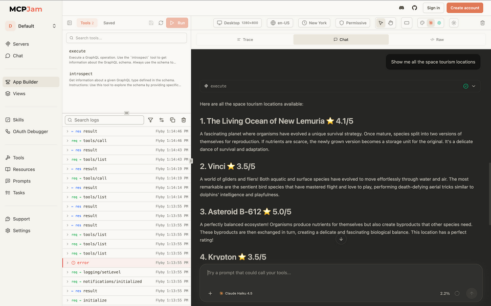 A screenshot of the MCP Jam inspector