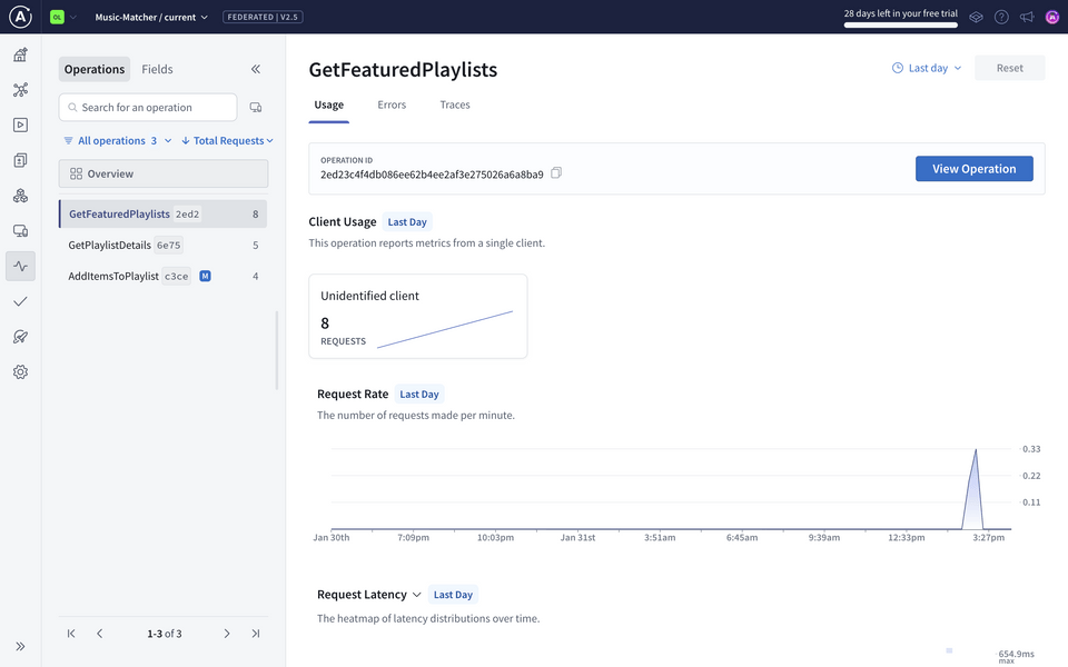 Operations page filter for a specific operation in Studio