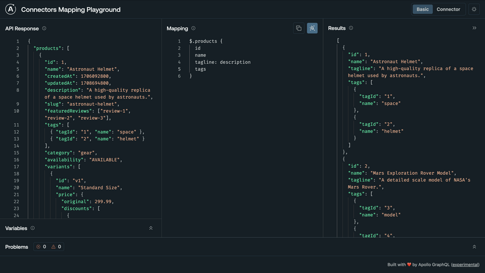 The Mapping panel updated to return each product's tags