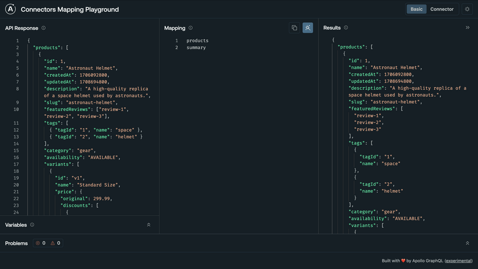 The Mapping updated to return both keys products and summary