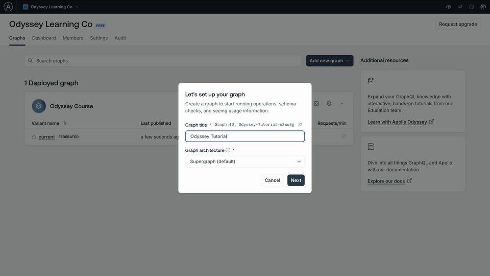 The create graph modal in Studio