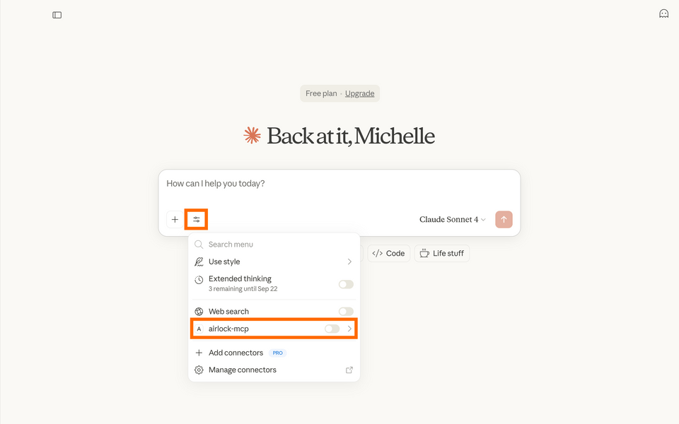 The Search & Tools button in Claude