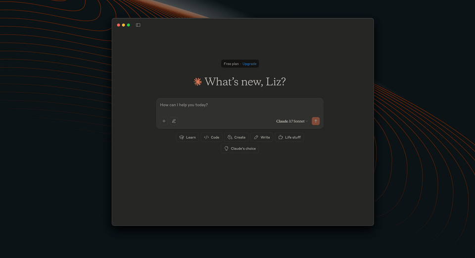 The Claude Desktop app opened and waiting for a prompt