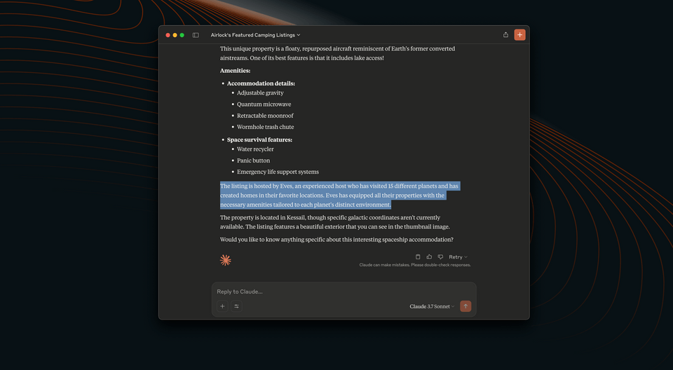 A screenshot of Claude's response, reflecting details about the host acquired by running the user specific tool