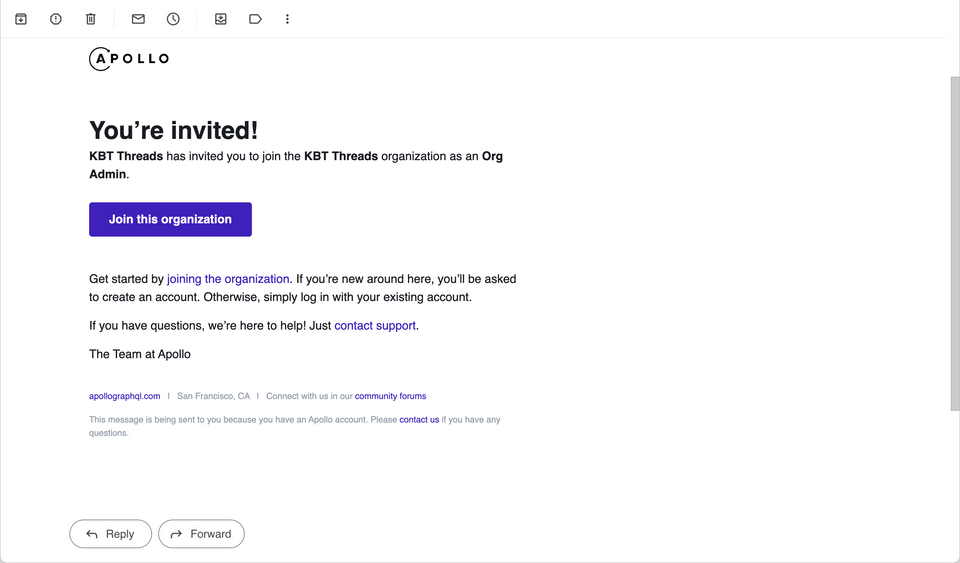 Invitation Email screenshot