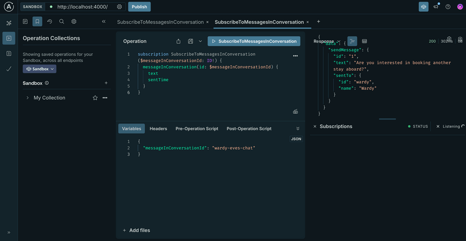 A screenshot of Sandbox, showing a subscription running successfully