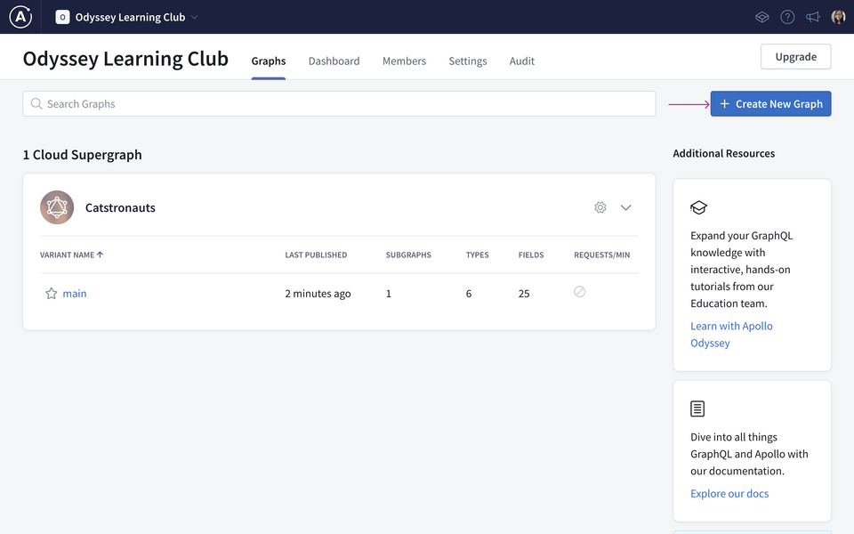 Under the Supergraphs tab, click on the + New supergraph button