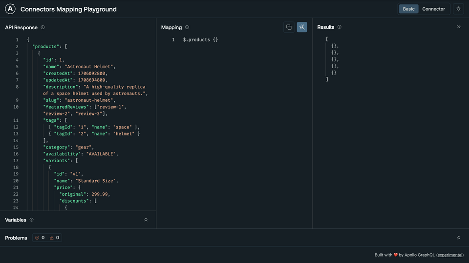 The Mapping replacing each product object with an empty object