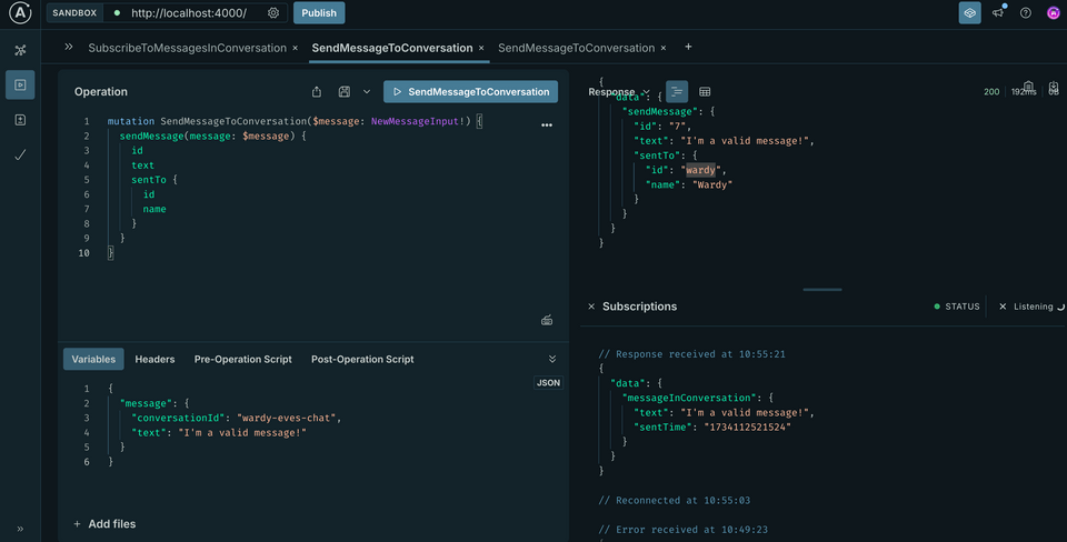 A screenshot of Sandbox, showing a valid subscription response