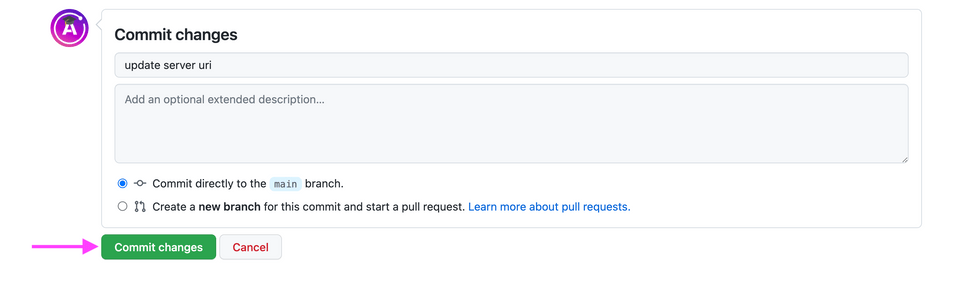 In the GitHub UI, commit your changes.