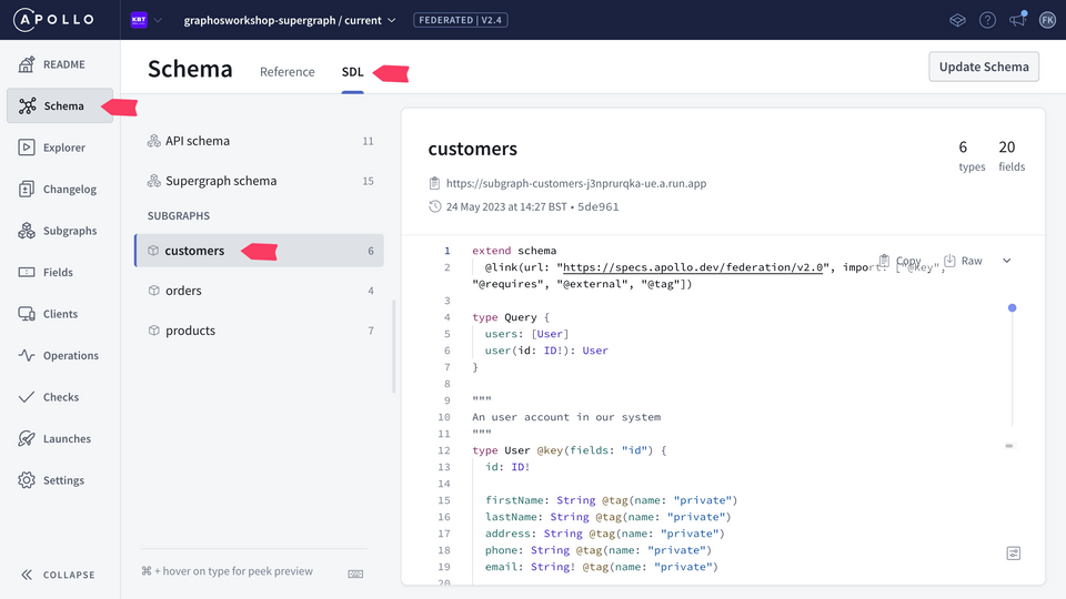 Explorer showing tags in Schema