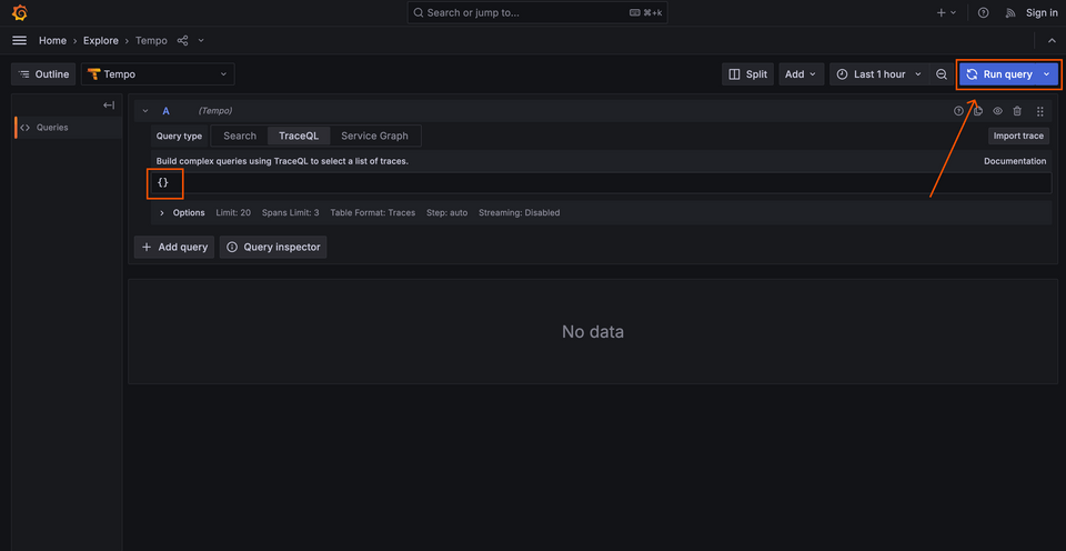 A screenshot of the interface with Tempo selected from the dropdown, and an empty object typed in the input