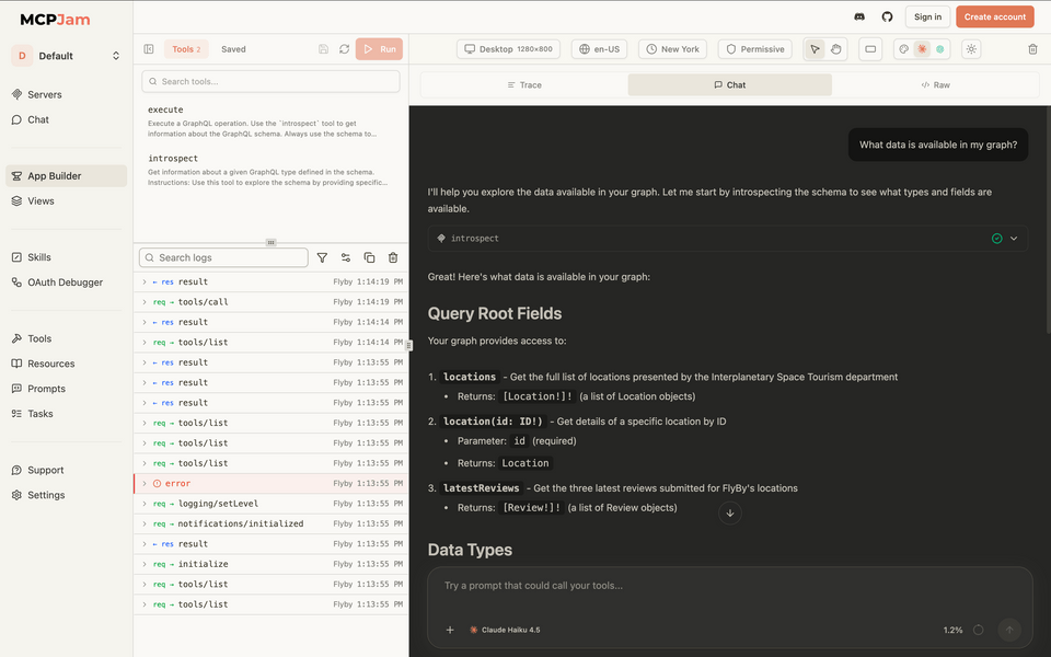 A screenshot of the MCP Jam inspector