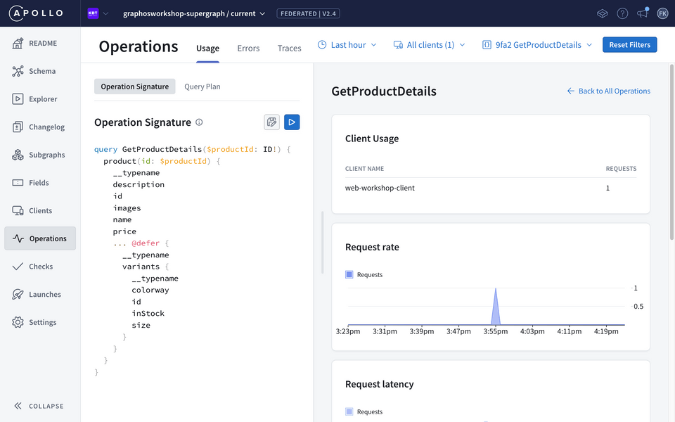 Studio showing Client operations