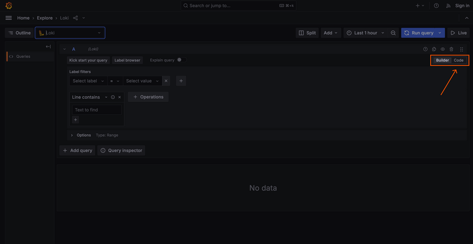 A screenshot showing the Builder-Code switcher