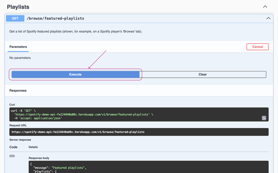 Spotify REST API featured playlists endpoint