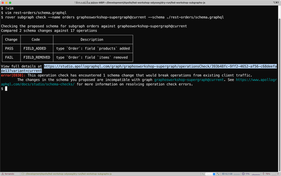 Console output showing a failed check